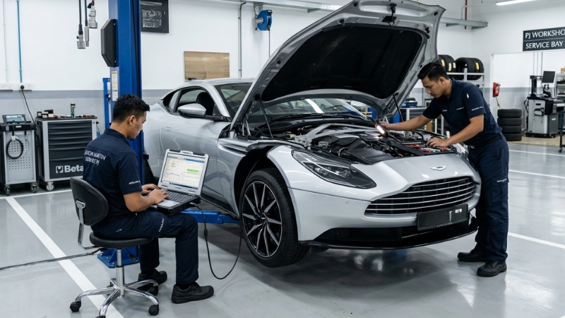 Aston Martin diagnostics at GGS Eurotech Premium Car Service Centre Petaling Jaya